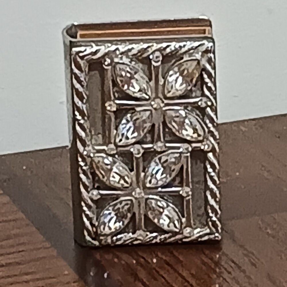 Silvertone Vintage MATCHBOX CASE HOLDER with Floral Butterfly Design